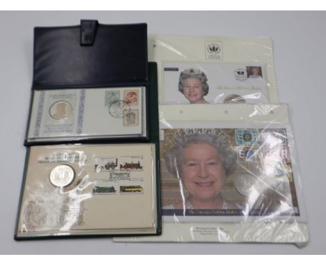 Medallic FDCs, including The Railway Sesquicentennial, Michelangelo 500th Anniversary and two QEII examples. UK P&amp;P Group