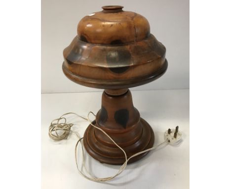 An unusual olive wood table lamp with integral shade, approx 38 cm high