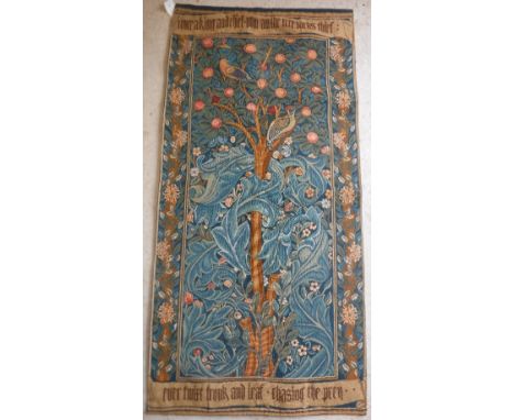A French Gobelys machine made tapestry depicting tree inscribed "I Once a King and Chief, Now Am The Tree-Barks Theif, Ever S