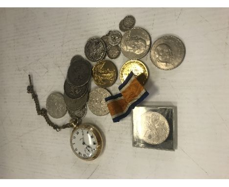 An Elizabeth I silver six pence dated 1560? (rubbed) together with various other 19th Century white metal coinage and commemo