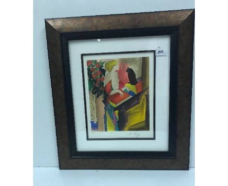AFTER LE KINFF "Lady with Cat", coloured lithograph, limited edition No'd. 409/495, signed in pencil lower right, approx 26.5