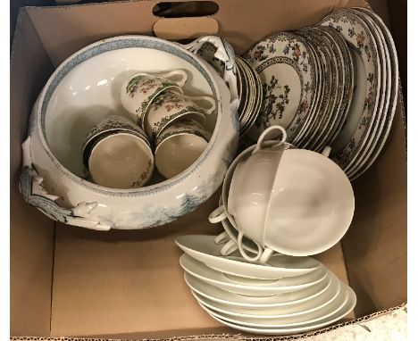 A collection of vintage dinner and tea wares to include Furnivals "Denmark" pattern, a Victorian transfer decorated tea set w