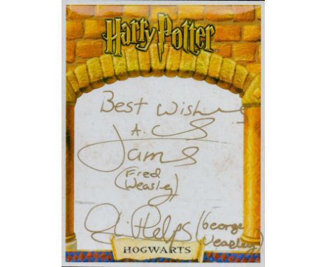 Multi signed James (Fred Weasley), Oliver Phelps (George Weasley), 'Harry Potter Hogwarts'. Known for playing Fred Weasley, G