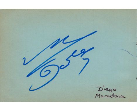 Diego Maradona signed Autograph page 6x4 Inch plus 3 other signed on reverse. Good condition. All autographs come with a Cert