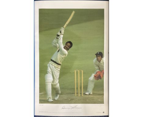 Garry Sobers Signed Colour Print approx size 23 x 16.5 inches Picturing Garry Sobers Playing a spectacular cover drive agains