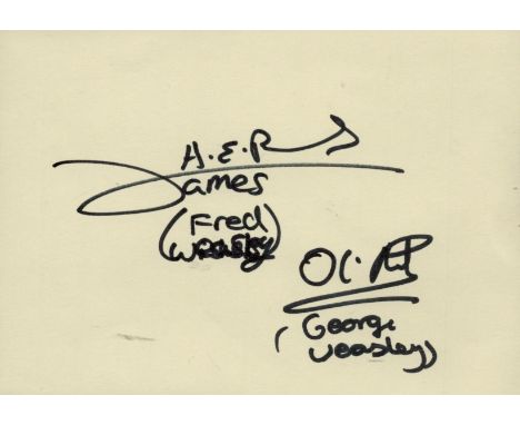 Multi signed James (Fred Weasley), Oliver Phelps (George Weasley) 'Harry Potter' Autograph page 5.5x4 Inch. Known for playing