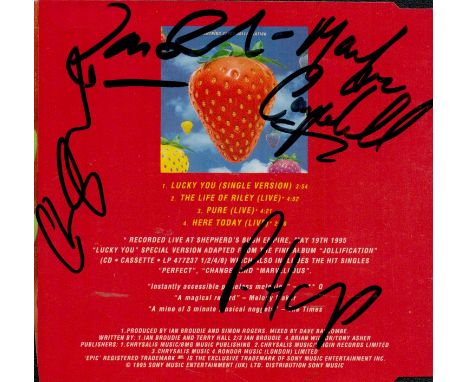 Multi signed Chris Sharrock, Martyn Campbell, Paul Hemmings. CD Sleeve 'Lightning Seeds - Jollification' Approx. 5x4.5 Inch. 