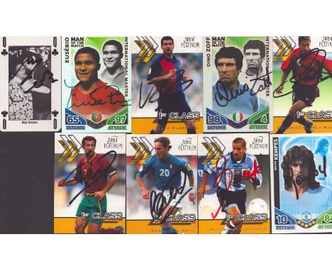 Football Trading Card signed collection. Such as Diego Maradona, Pep Guardiola, Eusebio, Dino Zoff, Gonzalez Blanco Raul and 