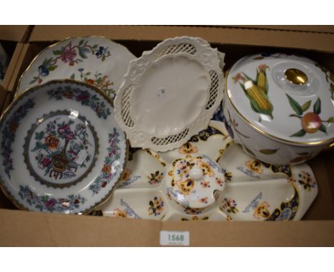 An Aynsley 'Pembroke' cake stand, a Royal Doulton 'Bottle Japan' footed dish, a Royal Worcester Evesham' tureen, an Alpha Ita