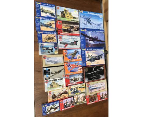 A box containing various Airfix and Revell model kits to include Airfix Air Field Control Chat Tower Series 3 No. 0338, anoth