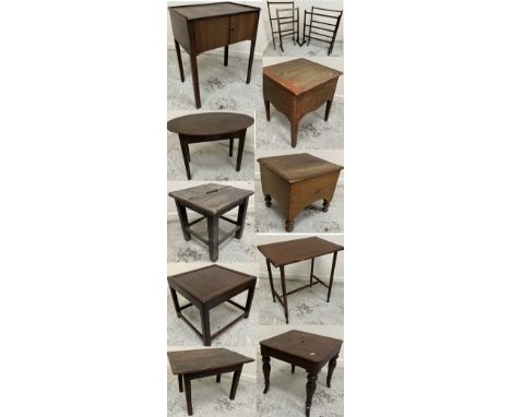A collection of furniture comprising an oak painted commode, five various small occasional tables, a commode stool, a further