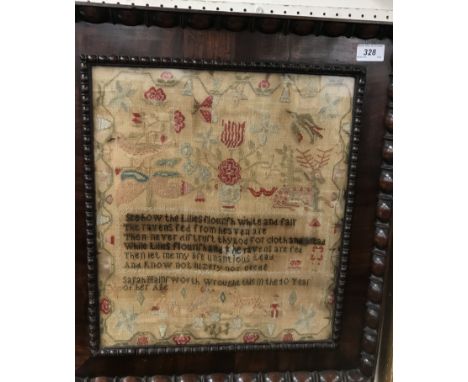 A 19th Century needlework tapestry sampler by Sarah Hainsworth, inscribed "Sarah Hainsworth wrought this in the 10 year of he