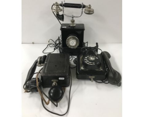 A vintage telephone by L.M. Ericsson & Co of Stockholm with trademark to back, 35 cm high, together with a 1920s French black