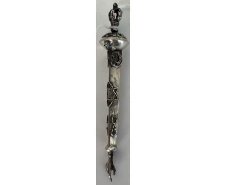 Judaica - a late 19th Century Russian silver yad or Torah pointer set with blue stone, Star of David and scrolling decoration