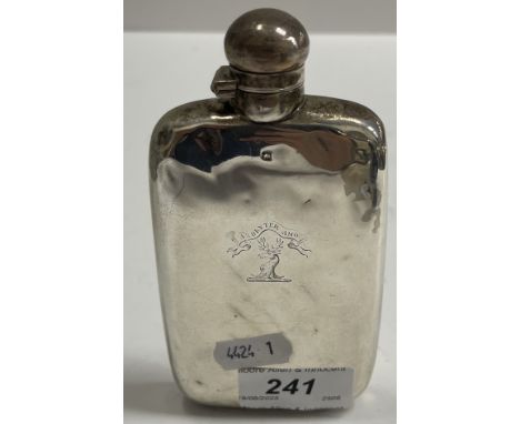 A silver hip flask with engraved armorial inscribed "Ardenter Amo" (by James Dixon & Son, Sheffield 1896), 14 cm long, 4 oz C