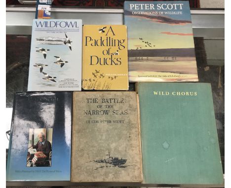 A collection of various books to include four by Peter Scott including "Wild Chorus" tooled and gilded clothboard bound 1944 