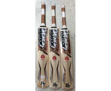 Three Warrior cricket bats, each handle bearing label "SH" to top and "JS Wright & Sons" label to back of bat (3)