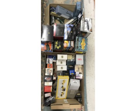 Three boxes of assorted Corgi and other model cars, vans, fire engines, etc. to include 54704 E-One Side Mount Shippensburg F