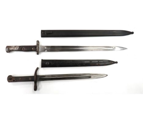 Two European Bayonets consisting Finnish M1928 Nagant. &nbsp;11 3/4 inch, single edged blade with fuller. &nbsp;Forte marked 