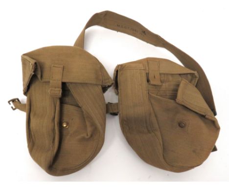 Set Of Two Lewis/Vickers K Drum Magazine Pouches khaki webbing, circular pouches with top half circular flaps secured by stra