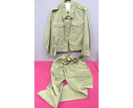 WW2 Pattern Denim Working Battledress Jacket And Trousers green denim, single breasted, closed collar, short jacket. &nbsp;Lo