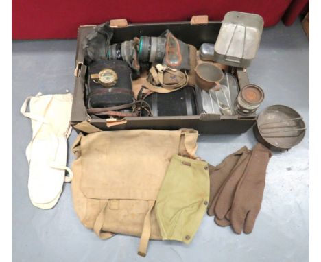 Quantity Of British Military Equipment including WW1 period, Tommy's cooker complete with stand ... Pair of field binoculars 