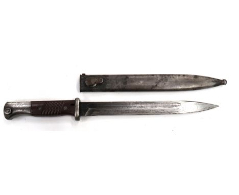 WW2 German K98 Mauser Bayonet 10 inch, single edged blade with fuller. &nbsp;Forte marked "43 FZE". &nbsp;Steel crossguard an