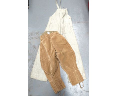 WW2 Dated Women's Land Army Overalls And Cord Breeches consisting green denim, reversible, bib fronted over trousers. &nbsp;S
