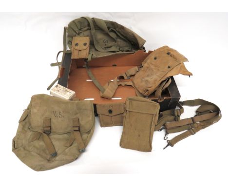 Selection Of American WW1 &amp; WW2 Period Equipment consisting Springfield Pederson magazine webbing pouch dated "7-18" ... 
