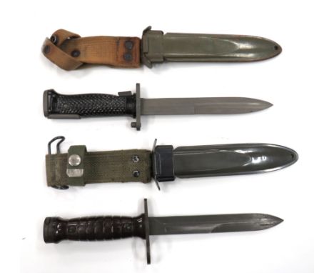 Two American Post War Bayonets consisting US. M5 knife bayonet. &nbsp;6 3/4 inch, part double edged blade. &nbsp;Steel crossg