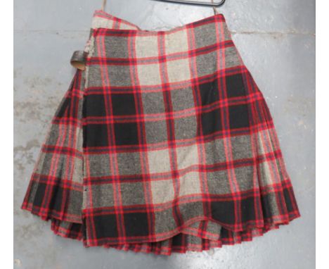 WW2 Period Scottish Tartan Kilt Macpherson hunting pattern tartan. &nbsp;Cotton waistband. &nbsp;Three, leather securing stra
