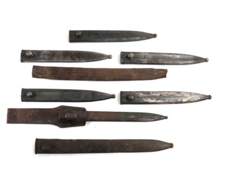Eight Various Bayonet Scabbards including steel, G98 Mauser scabbard ... Czech M24 steel scabbard with leather frog ... 5 x S