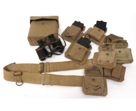 Small Selection Of 1937 Pattern Officer Equipment consisting pair of No 3 MKII field binoculars complete in webbing case date