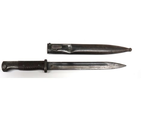 WW2 German K98 Mauser Bayonet 9 3/4 inch, field sharpened, single edged blade with fuller. &nbsp;Forte with maker "43 FNJ". &
