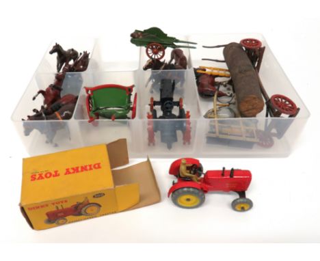 Britains Loose Farm Sets including horse drawn roller ... Tractor ... Donkey and trap ... Horse drawn cart ... Horse drawn lo
