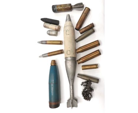 Selection Of Inert Shell Cases And Heads including L54A 81 mm illumination shell ... 76 mm armoured head ... Sand filled, 2 i