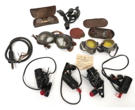 Selection Of Various Aviation Items including 4 x post war, lifejacket lamps ... Pair of MKVIII goggles (post war) ... Throat