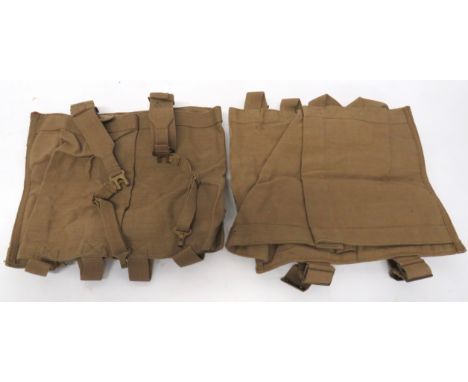 Two WW2 Ammunition Box Backpack Carriers khaki webbing, open top back pack with lower holding straps. &nbsp;Interior central 
