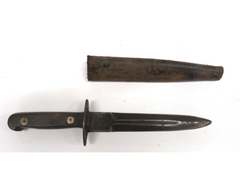 WW2 Indian Made Chindit Pattern Combat Knife 6 1/4 inch, double edged blade with short central fuller. &nbsp;Oval, steel cros