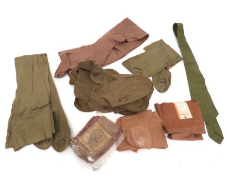 Selection Of WW2 Lady's Personal Items including 8 pairs of short, khaki socks. &nbsp;WW2 dated .. 3 pairs of khaki green sto