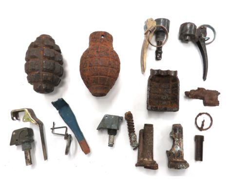 Two WW1 Inert French Grenades consisting WW1 French F1 fragmentation lemon shape body grenade ... WW1 French ""Citron"" model