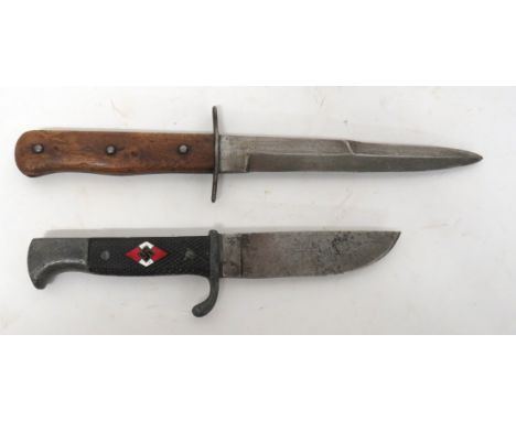WW2 German Pattern Combat Knife 6 1/8 inch, single edged blade with sharpened back edge point. &nbsp;Forte with small maker's