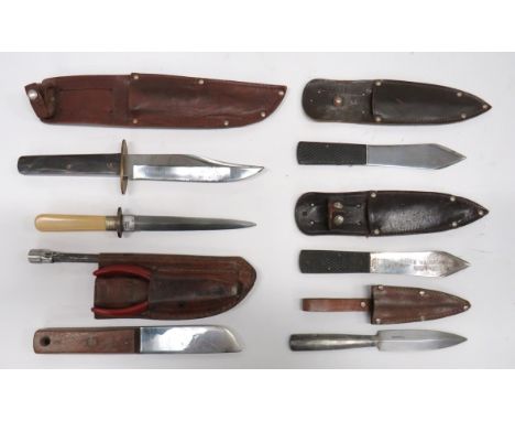 Six Various European Knives consisting J Nowill &amp; Son, 5 3/4 inch, single edge, clipped point blade. &nbsp;Brass crossgua