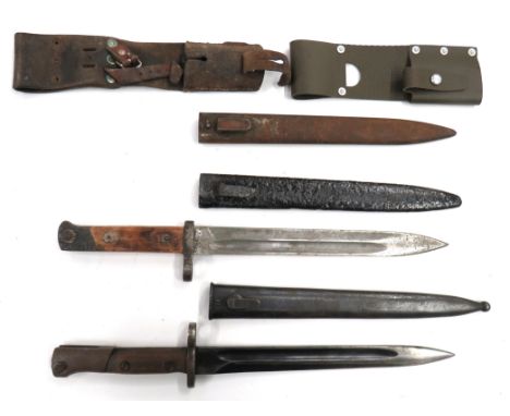 Two European Bayonets consisting Austrian M1888 Mannlicher. &nbsp;9 3/4 inch, single edged blade with fuller. &nbsp;Forte wit
