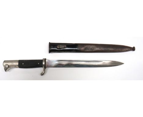 German K98 Parade Bayonet 9 3/4 inch, single edged, plated blade. &nbsp;Narrow fuller. &nbsp;Forte with maker "Puma Solingen"
