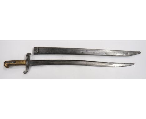 French M1842 Bayonet 22 1/2 inch, single edged, yataghan blade with wide fuller. &nbsp;Back edge with maker dated "1856". &nb