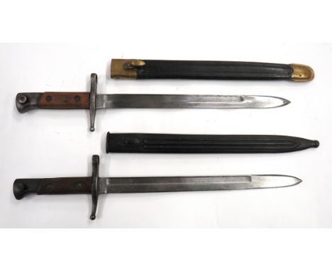 Two Italian M1891 Carcano Bayonets 11 3/4 inch, single edged blades with fullers. &nbsp;Forte marked "Terni". &nbsp;Steel muz