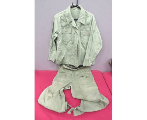 WW2 Pattern American Denim Jacket And Trousers green reeded denim, single breasted, fly front jacket. &nbsp;Chest patch pocke
