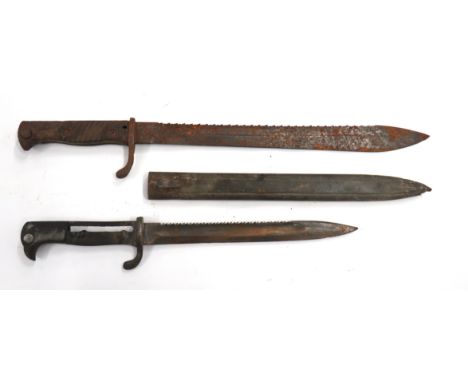 German Kurzes M1898 Sawback And M1898/05 Sawback In Need Of Restoration Kurzes M1898 - 9 3/4 inch, single edged blade with sa