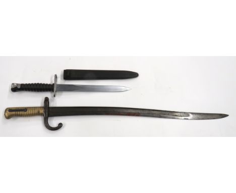 French M1866 Chassepot Bayonet And Swiss M1957 SIG Bayonet chassepot bayonet- 22 1/2 inch, single edged, yataghan blade with 